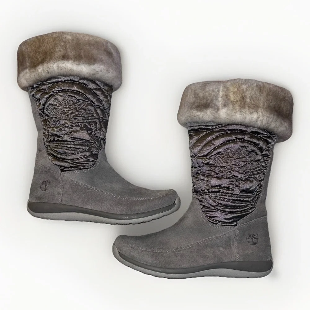 Timberland Hollyberry Suede Pull Up Gray‎ Knee Boots Girls Size 7